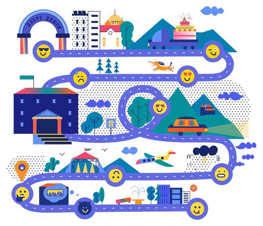 An illustrated map of the world built for the search.