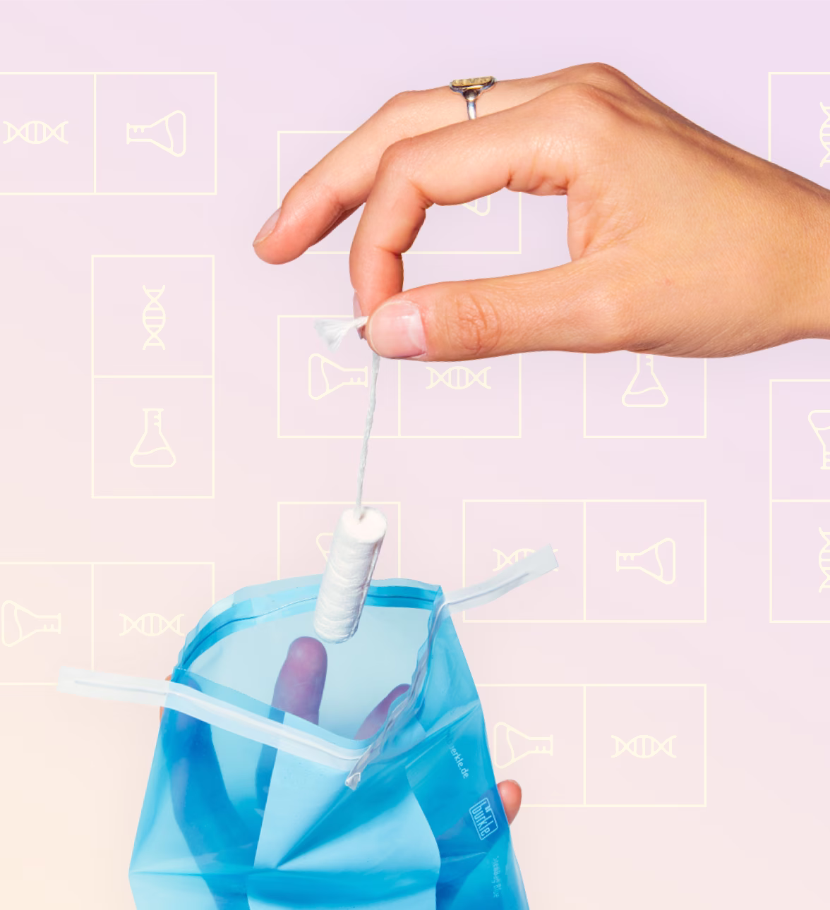 A hand holding the sample return pouch from the Daye kit.