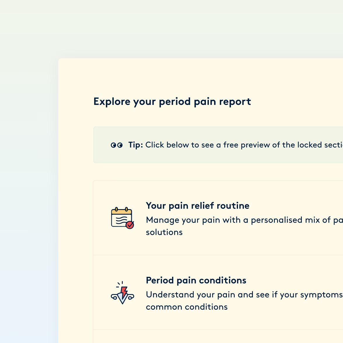 A panel explaining what the full pain report contains.